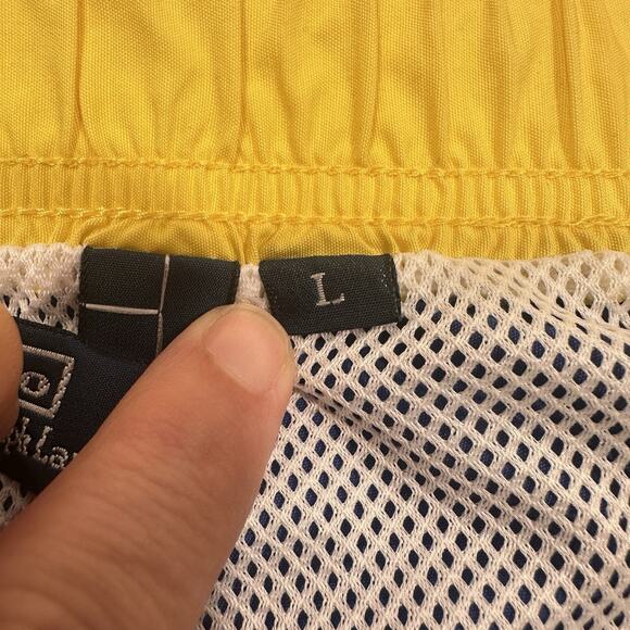 Vintage Polo Ralph Lauren Swim Trunks Men L Blue Yellow Stripe Cargo Board Short - Picture 10 of 12